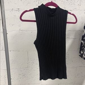 Black Sleeveless Ribbed Top - High Neck - Size Small - Tank Top - LIKE NEW